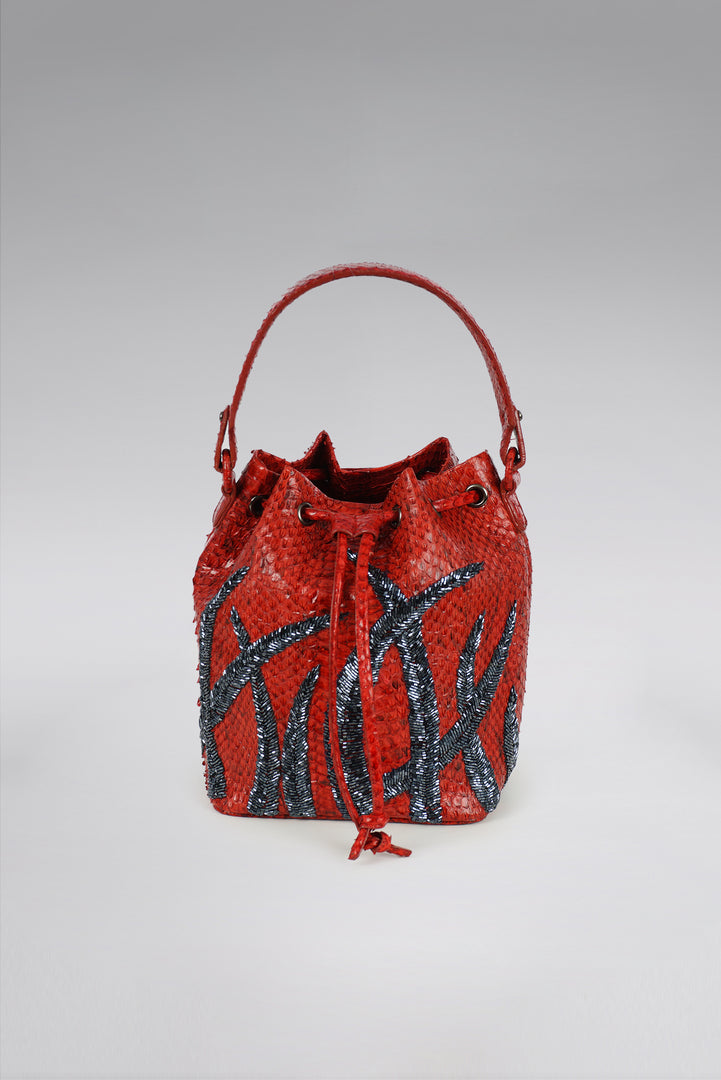 Large Flame Snakeskin Bucket Bag