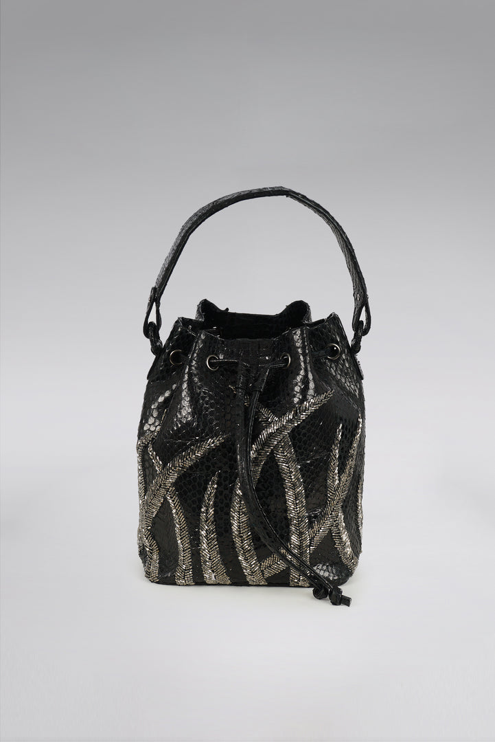 Large Flame Snakeskin Bucket Bag