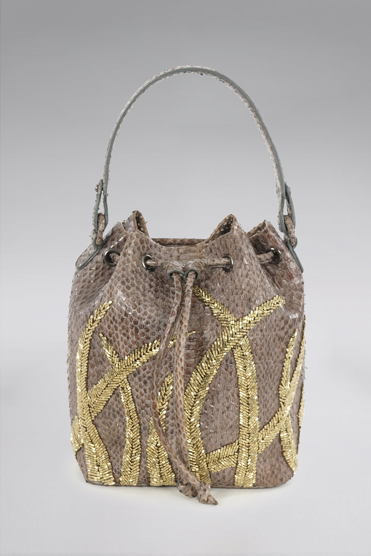 Large Flame Snakeskin Bucket Bag