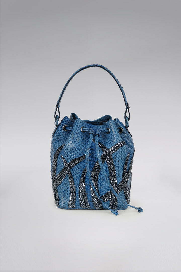 Large Flame Snakeskin Bucket Bag