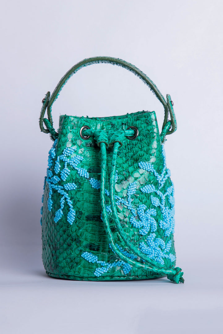 Small Flower Power Snakeskin Bucket Bag