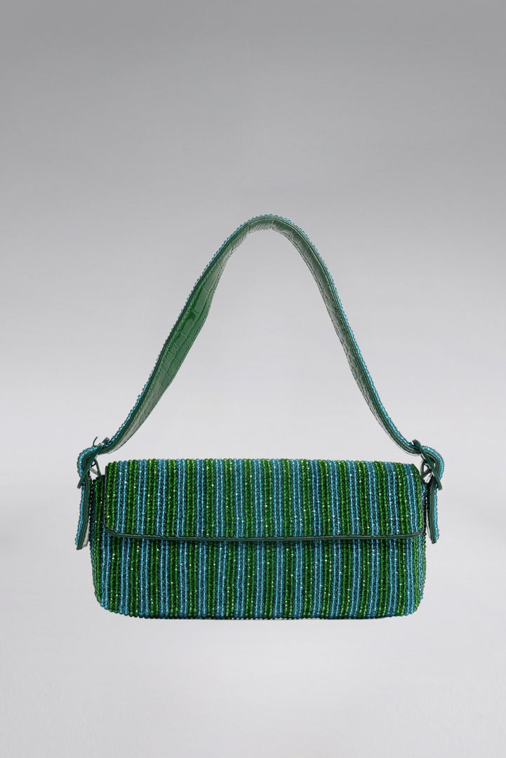 Striped Crystal Patent Lori Shoulder Bag