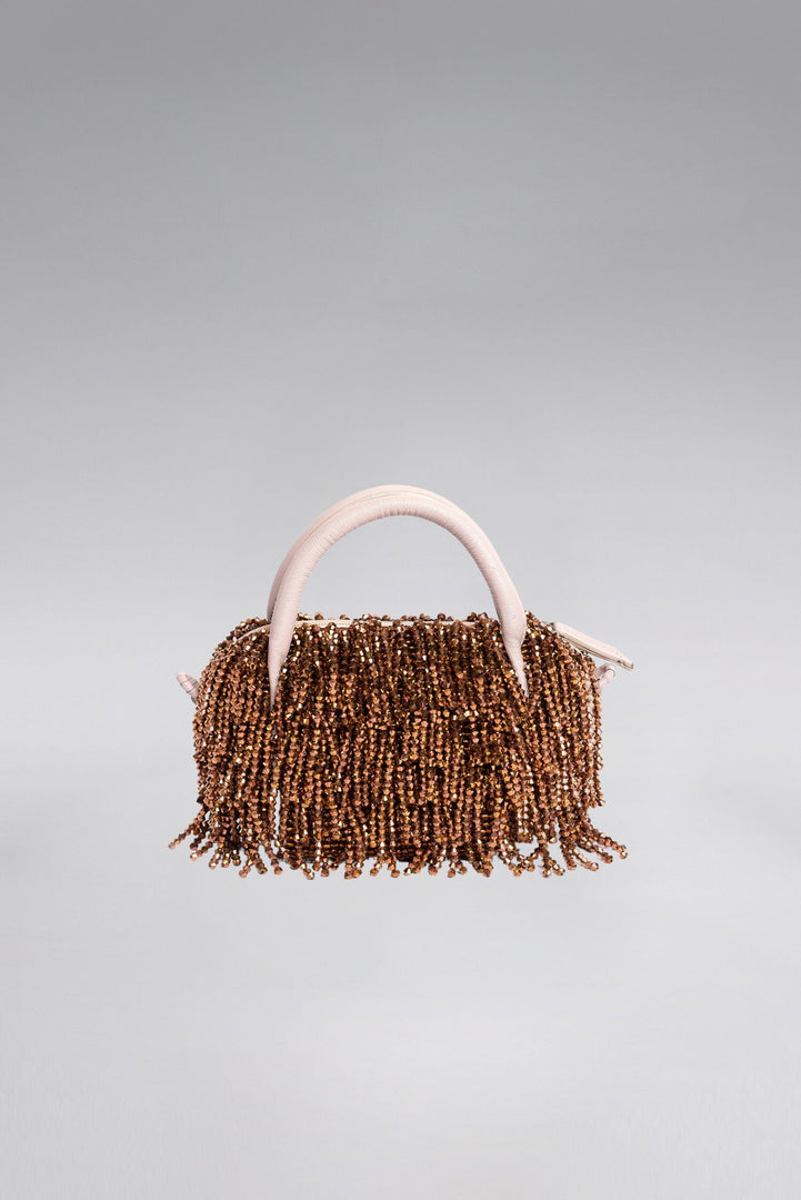 Crystal Fringe Leather Curvy Tote