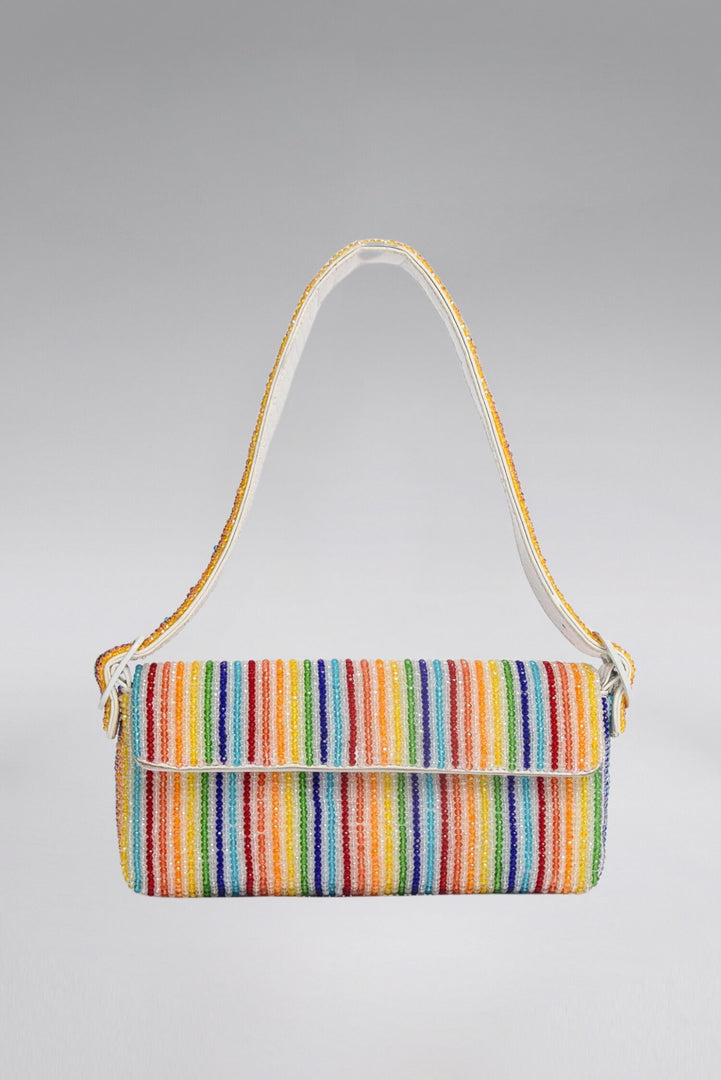 Striped Crystal Patent Lori Shoulder Bag